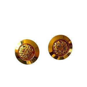 Large Vintage 80s Gold Tone Clip-on Button Earrings